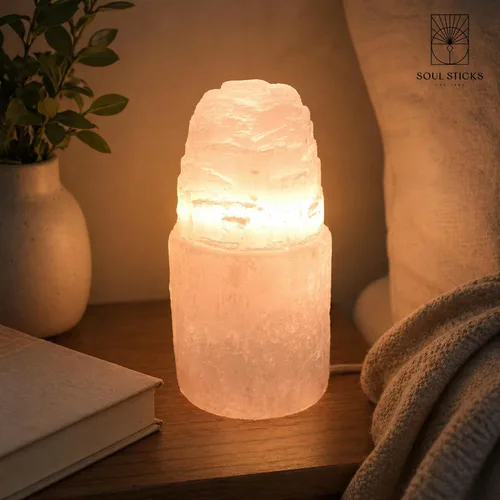 Miniatura 2 de Soul Sticks Lámpara de cristal de selenita natural y fabricada en Marruecos, incluye bombilla y cable con interruptor de atenuación Torre Iceberg