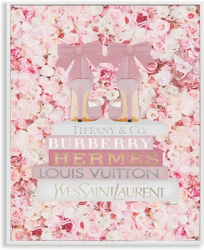 Stupell Industries La moda rosa cura con libros glamorosos y detalles de rosas, diseño de Amanda Greenwood - Arte de pared enmarcado en blanco, 24 x