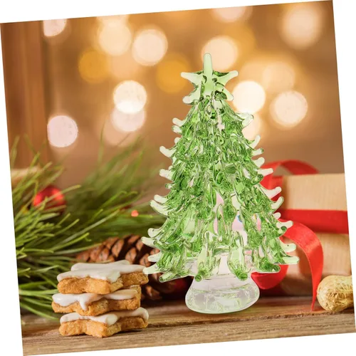 Miniatura 3 de Mini figura de árbol de Navidad, decoración de escritorio de cristal para alegría, diseño de árbol de Navidad iluminado para decoración festiva Verde