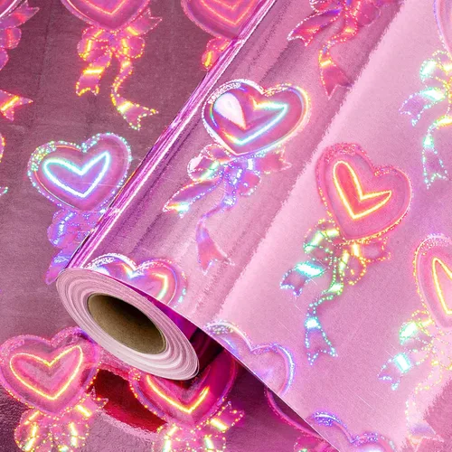 Miniatura 20 de Yarcony Papel de regalo reversible de boda, papel de regalo con temática de corazón, estampado creativo de amor y lazo, envoltura de regalo