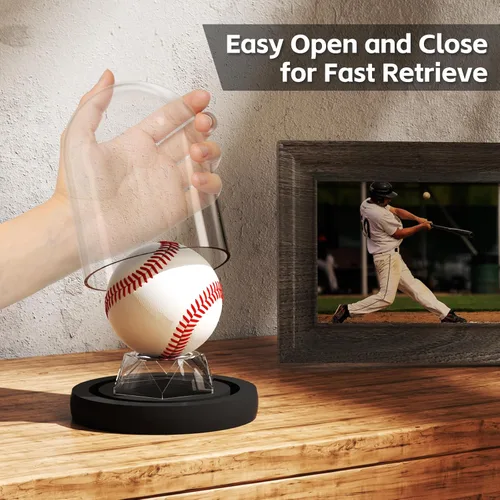 Miniatura 7 de Vitrina de béisbol con base de luz LED negra, soporte de béisbol de cúpula de cristal, estuche de pelota de juego para pelotas de béisbol