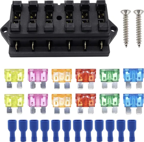 HiSport Bloque de Fusibles de 6 Vías Caja de Fusibles de Cuchilla 12V 24V Impermeable Portafusibles con Bus Negativo ATC/ATO Adecuado para Marina