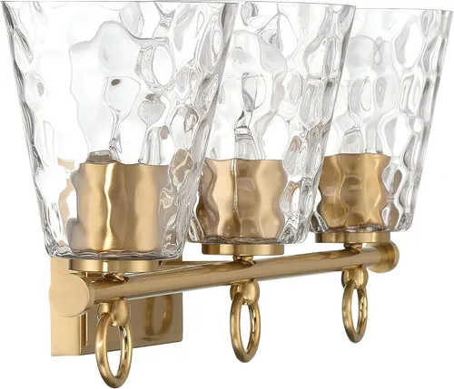 Miniatura 12 de Imogen - Lámpara de tocador de 3 luces de cristal de agua martillada y metal dorado cepillado