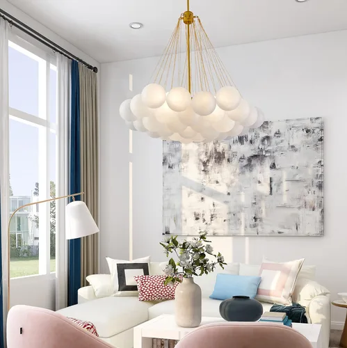 Miniatura 6 de Candelabro Colgante de Techo Decorativo de Bolas de Burbujas con Pantalla de Vidrio Esmerilado, Lámpara Colgante de Bricolaje para Pasillo, Oro