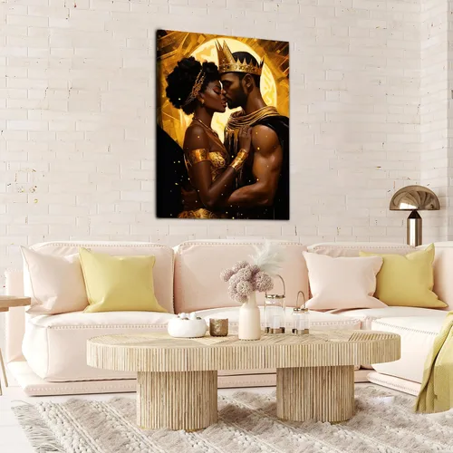 Miniatura 205 de Arte de pared afroamericano, decoración de rey y reina bailarín negro para sala de estar, arte de pareja de amor negro para dormitorio, lienzo