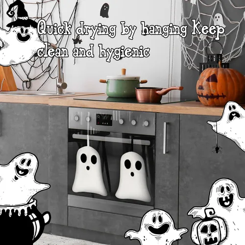 Miniatura 7 de Quera Paquete de 2 toallas de mano con diseño de fantasmas de Halloween, bordadas, decoración de lujo, para baño, juego de toallas decorativas