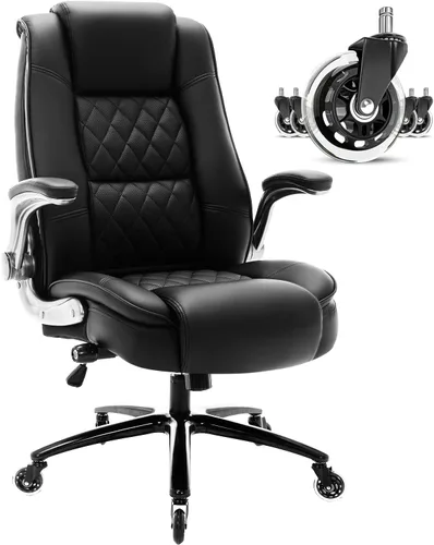 Miniatura 10 de EZAKI Silla de oficina con respaldo alto, brazos abatibles, silla ejecutiva de escritorio para computadora, soporte lumbar integrado, acolchado Beige