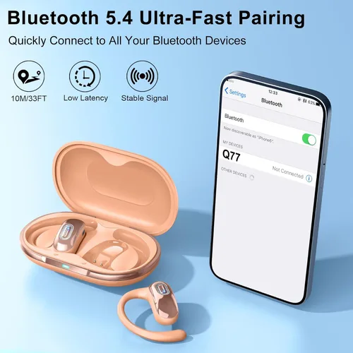 Miniatura 7 de Auriculares de oreja abierta, auriculares Bluetooth 5.4, 50 horas, auriculares de conducción de aire, auriculares estéreo HD con ganchos