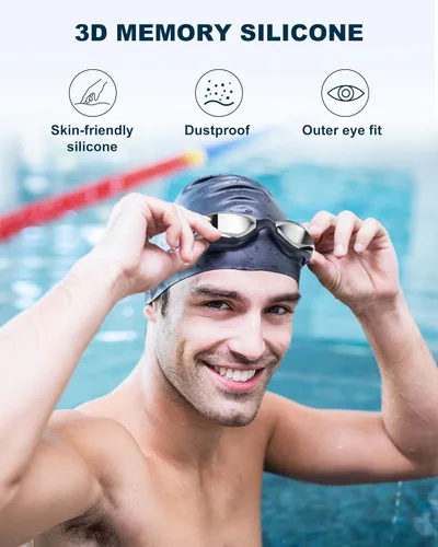 Miniatura 4 de Gafas de natación sin fugas con clip de nariz, tapones para los oídos, gorro de natación y funda para hombres y mujeres Negro