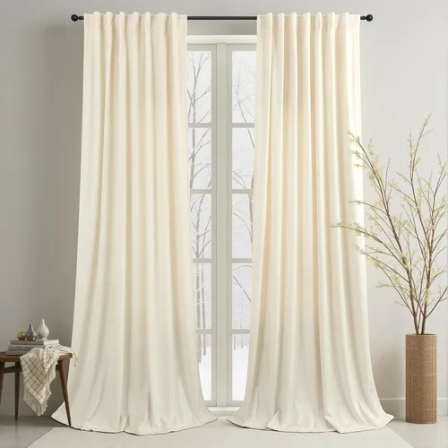Miniatura 39 de Cortinas de terciopelo opacas para oscurecer la habitación de 63 pulgadas de largo para sala de estar, comedor, 2 paneles, privacidad pesada