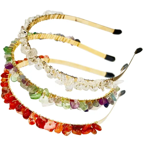 Miniatura 8 de Diadema de cuarzo de cristal crudo, accesorios para el cabello, tiara con joyas para mujeres y niñas, 3 piezas