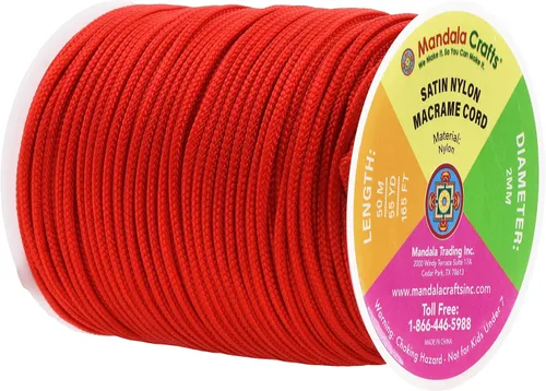 Miniatura 2 de Mandala Crafts Cordón de satén de nailon para la fabricación de joyas, 0.079 in, 55 yardas, cuerdas rojas de nailon, cordón de nudo chino para hacer