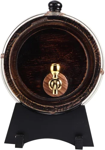 Miniatura 7 de Barril de whisky de madera, barril de envejecimiento de roble de 3 litros con 4 soportes y grifo, barril de vino tinto para cerveza casera