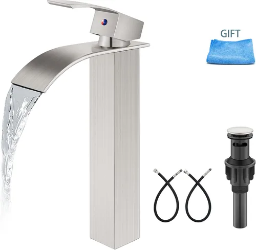 Aolemi Grifo de baño alto para lavabo, grifo de lavabo de un solo agujero, 1 mango, grifo mezclador de montaje en cubierta RV con montaje de drenaje