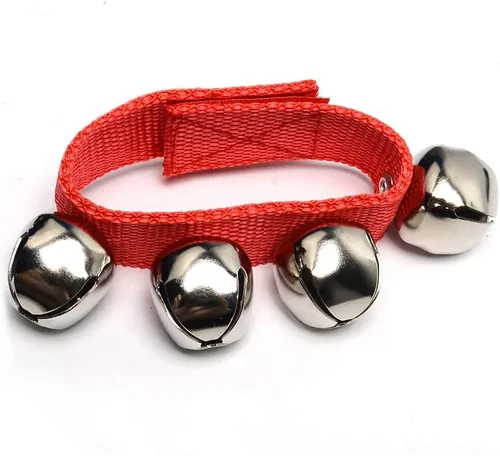 Miniatura 3 de Coolrunner 2 unids/4 unidades de campanas de muñeca musical de Navidad pandereta muñeca sacudiendo cascabeles de percusión orquesta sonajeros (rojo)