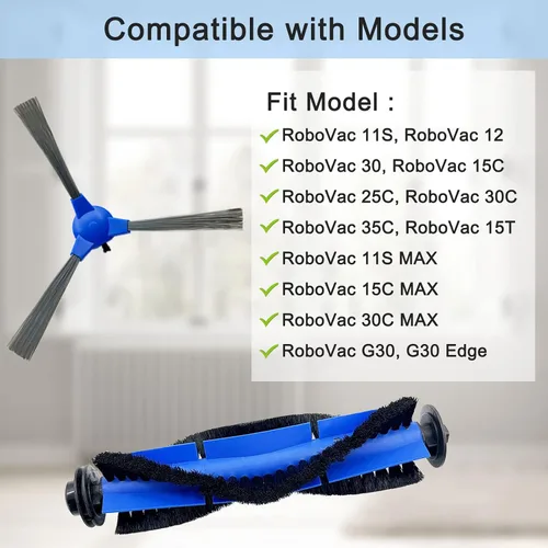 Miniatura 2 de Tivcroxs Paquete de 10 piezas de repuesto: 2 cepillos rodantes, 8 cepillos laterales para aspiradoras robóticas Eufy RoboVac 11S, 30C, G30, 30, 15T