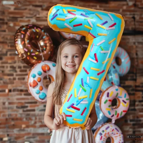 Miniatura 6 de KatchOn, Globo gigante con forma de dona número 7 – 40 pulgadas Globo de cumpleaños 7 para decoraciones de fiesta Globo 7 Globos de dona