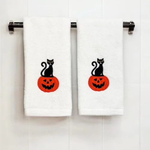 Miniatura 28 de Serafina Home Toallas de mano de baño de Halloween, fantasmas bordados, diseño Boo, juego de 2, color negro, 16 x 25 pulgadas