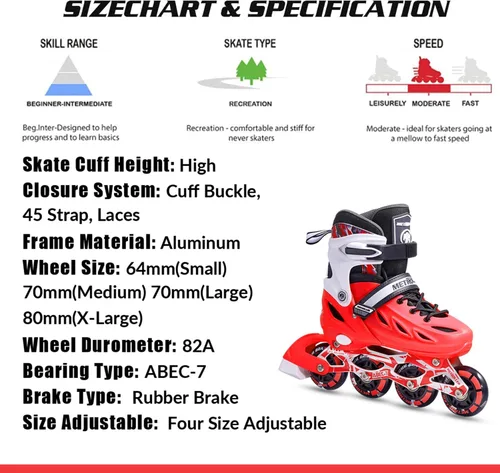 Miniatura 6 de METROLLER Patines en línea para niñas y niños, mujeres, hombres, 4 tallas ajustables, patines en línea con ruedas que se iluminan, patines Rojo