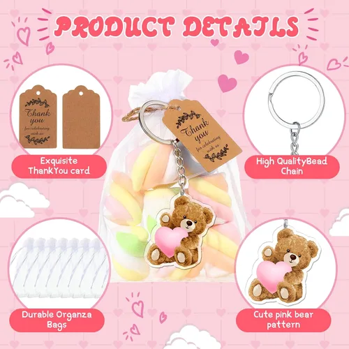 Miniatura 4 de Wettarn Juego de 50 regalos de oso para baby shower, regalos de fiesta de baby shower, recuerdos de devolución para invitados, incluye llaveros