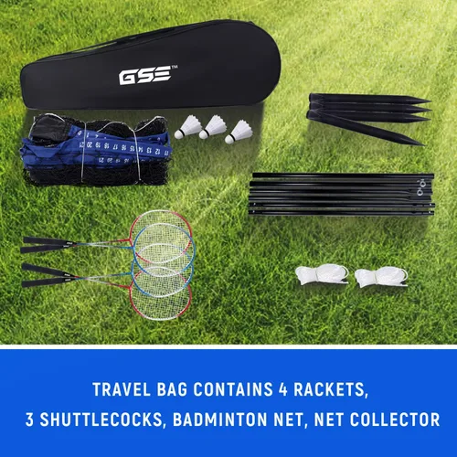 Miniatura 7 de GSE Games & Sports Expert Juego completo de bádminton para exteriores con red de bádminton, 4 raquetas, 3 volantes y bolsa de transporte. Juego