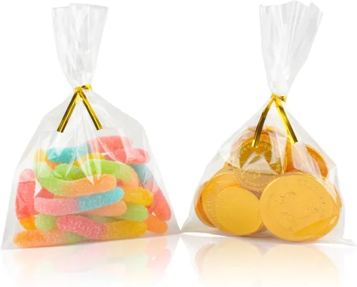 Miniatura 2 de COOLAKE Bolsas transparentes pequeñas de celofán, 200 bolsas transparentes de 4 x 6 pulgadas para galletas con 200 lazos giratorios para envolver