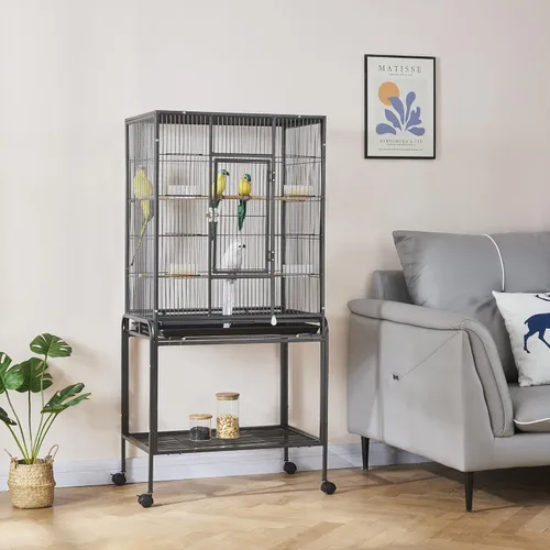 Miniatura 3 de Panana Jaula grande de metal para pájaros con soporte, jaula de loro rodante para cacatúas, conures grises africanos, periquitos, pinzones, pájaros