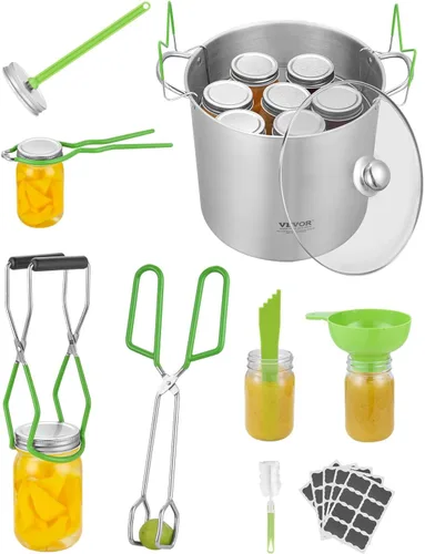 Miniatura 14 de VEVOR Kit de Suministros de Conservas para Principiantes, Kit de Baño de Agua de Acero Inoxidable de 9 Piezas, Set de Herramientas de Conservas