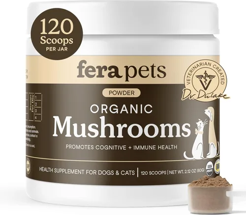 Fera Pets Suplemento de hongos para perros y gatos con cola de pavo - USDA Organic - Apoyo cognitivo e inmunológico - Mejora la función hepática -