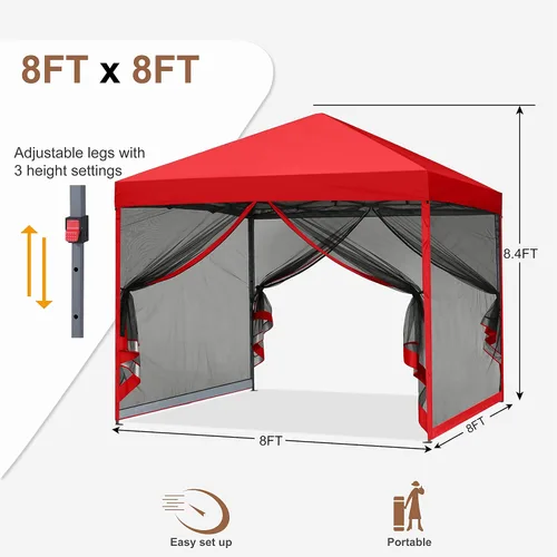 Miniatura 2 de MASTERCANOPY Toldo desplegable para exteriores de fácil instalación con paredes de malla (8 x 8 pies, rojo)