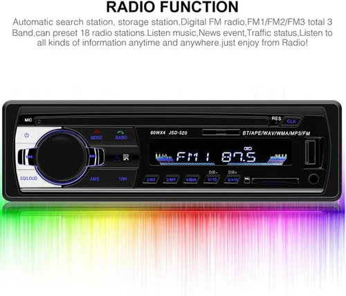 Miniatura 4 de PolarLander Radio de coche audio USB/SD/MP3 receptor Bluetooth manos libres con control remoto negro 1 DIN