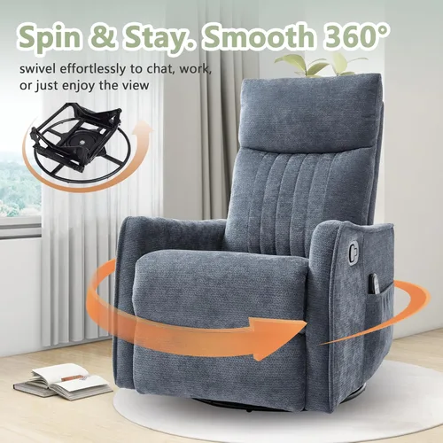 Miniatura 6 de cinkehome Silla Reclinable Mecedora Giratoria con Masaje y Calefacción para Guardería - Silla Reclinable de Espacio Pequeño con Soporte Lumbar, Giro
