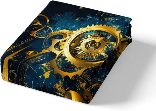 Miniatura 5 de Manfei Gears - Sábana bajera ajustable tamaño individual, funda de cama dorada con 1 funda de almohada, estilo steampunk, 2 piezas para decoración