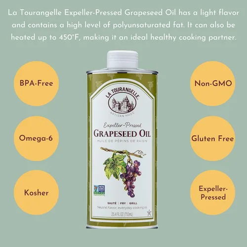 Miniatura 4 de La Tourangelle, Aceite de semilla de uva prensado con expulsor, aceite de cocina neutro de alto calor, sazonado de hierro fundido, también ideal