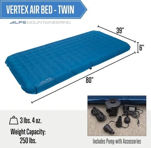 Miniatura 2 de ALPS Mountaineering Cama de aire Vertex, colchón inflable individual o queen, bomba versátil incluida