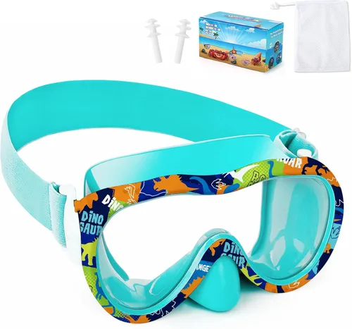 Miniatura 12 de Gafas de natación para niños con cubierta para la nariz, máscara de esnórquel panorámica de 180° con diseño antivaho y antifugas, correa de tela