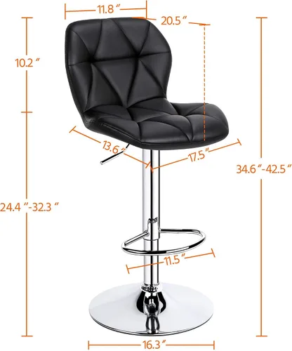 Miniatura 3 de Topeakmart 2 taburetes de bar de cuero PU 360° giratorio bar mostrador silla con respaldo Home Kitchen Bar Taburetes Negro