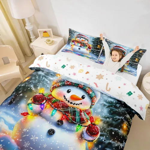 Miniatura 24 de Juego de funda de edredón para niños de Feliz Navidad, tamaño King, juego de ropa de cama de pingüinos de dibujos animados, animales árticos