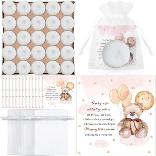 Miniatura 9 de Colarr Juego de 50 Velas para Baby Shower Temáticas de Oso como Recuerdos para Baby Shower, Regalos para Invitados, Incluye 50 Velas de Té, 50