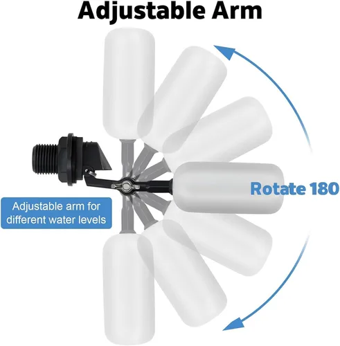 Miniatura 3 de Paquete de 2 válvulas de bola flotante, rosca NPT de 1/2 pulgada, diámetro exterior de 0.84 pulgadas, 3/4 pulgadas, brazo ajustable para canal
