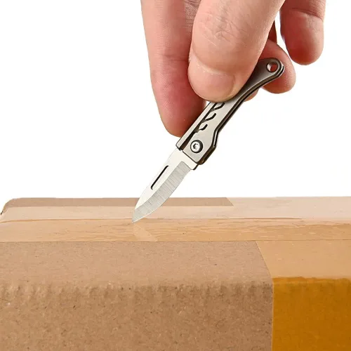 Miniatura 4 de Cuchillo de titanio de bolsillo plegable ultra pequeño, hoja de acero D2, mango de aleación de titanio, mini cuchillo portátil EDC, ultra duradero