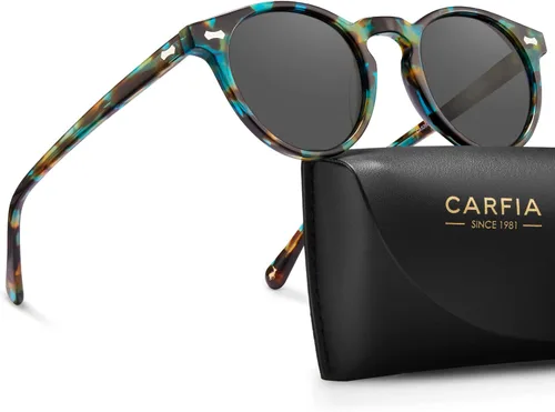 Miniatura 28 de CARFIA Gafas de sol polarizadas de acetato redondo para mujer, protección UV de cara pequeña con funda de cuero CA5288