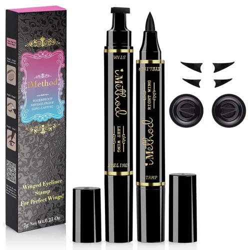 Sello delineador de ojos iMethod. 2 bolígrafos con proyecciones, sello perfecto para imitar ojos de gato, delineador líquido de larga duración,