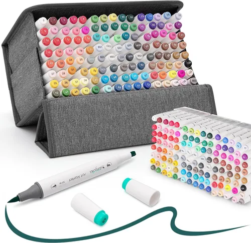 Juego de marcadores de alcohol, 120 colores de doble punta de pincel para dibujar, marcadores profesionales a base de alcohol para artistas,