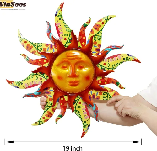 Miniatura 3 de Decoración de pared de sol de metal de 19 pulgadas, decoración de pared de sol de metal 3D de doble capa y vidrio para exteriores e interiores