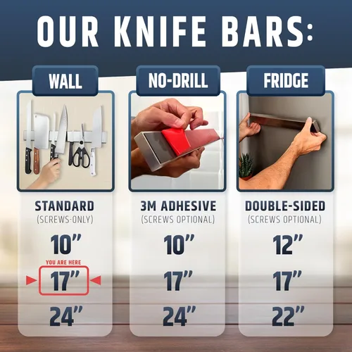 Miniatura 2 de HMmagnets Portacuchillos magnético de acero inoxidable de 17 pulgadas para pared, tira magnética profesional para cuchillos, barra de cuchillos que