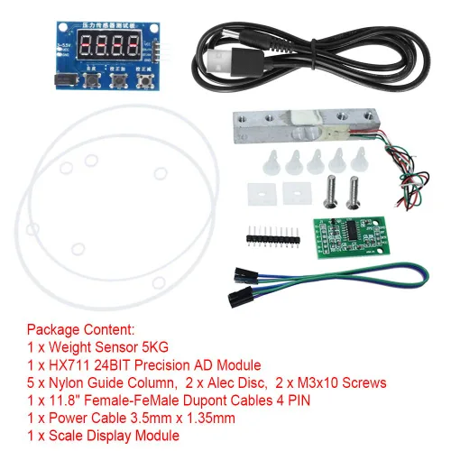 Miniatura 2 de DAOKI HX711 Kit de módulo de sensor de peso, sensor de peso de célula de carga digital, módulo A/D, 11.0 lbs, báscula de cocina electrónica portátil