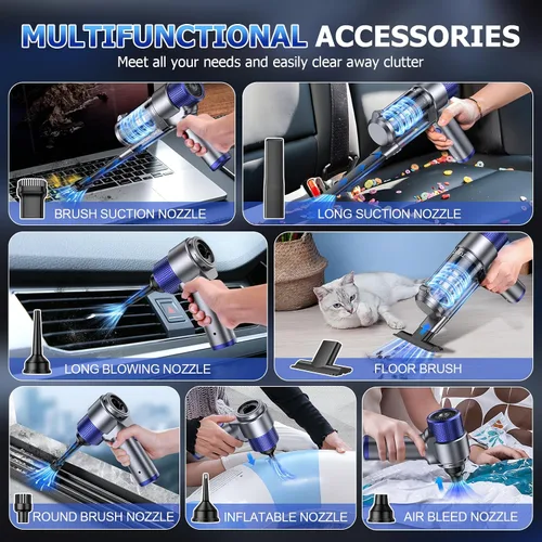 Miniatura 4 de JONYJ Aspiradora de mano inalámbrica para automóvil, 16000PA Aspiradora de mano portátil, 2 en 1 soplador de aire y mini aspiradora recargable