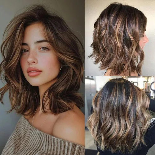 Miniatura 17 de #1B/4/27 - Pelucas de cabello humano corto ondulado en capas con reflejos degradados 13x4 HD transparente con encaje frontal, pelucas de cabello