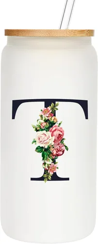Miniatura 10 de Vasos de vidrio personalizados con tapas y pajitas, regalos con monograma para mujeres, vaso personalizado, bonita taza personalizada, cosas